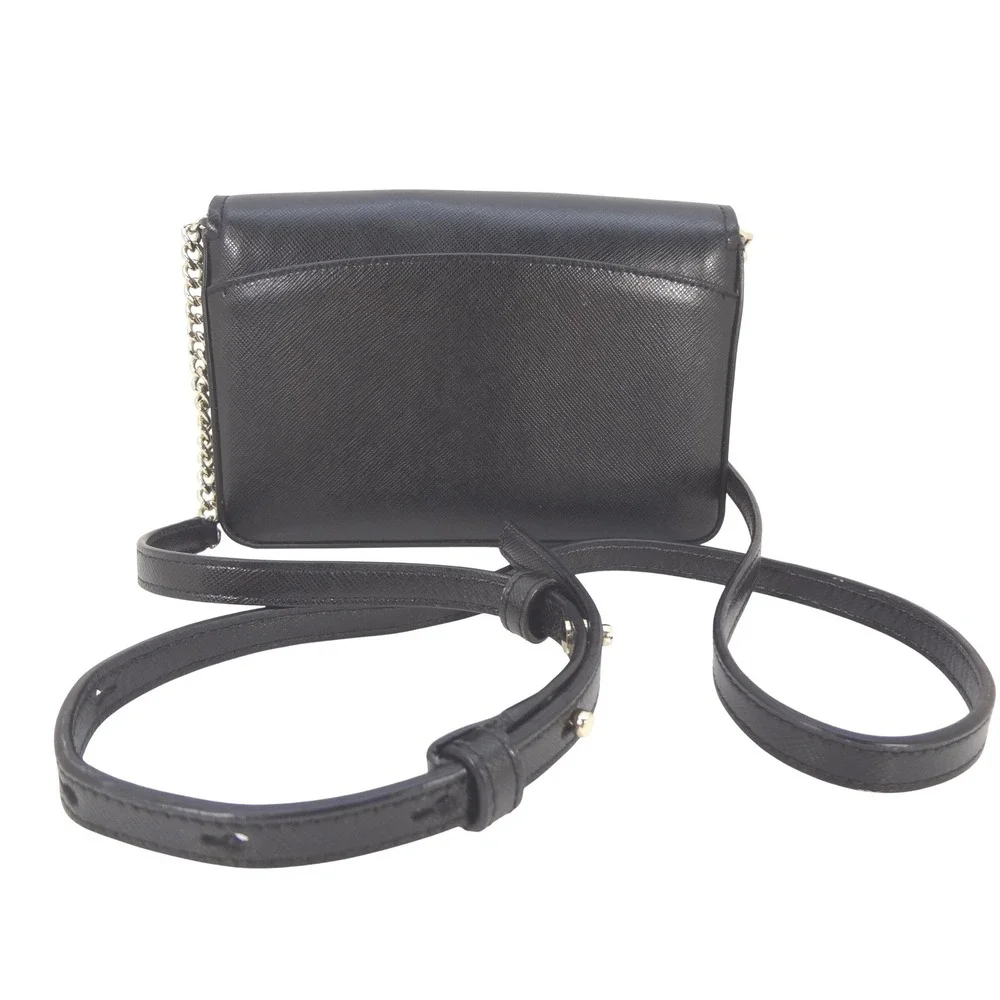 Kate Spade New York Black‎ Saffiano Leather Crossbody Wallet on Chain Bag Gold